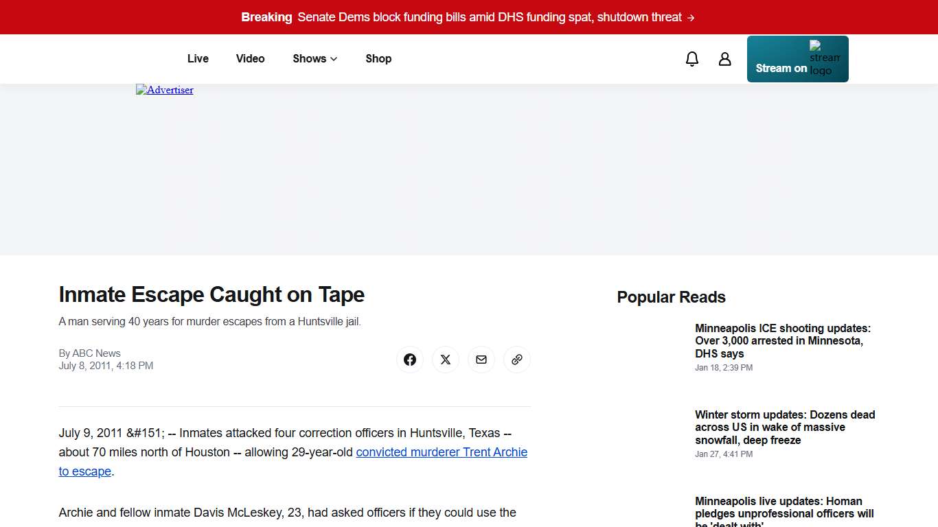 Inmate Escape Caught on Tape - ABC News