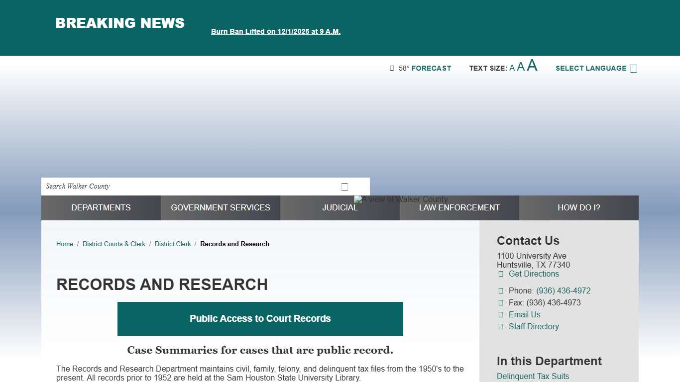 Records and Research / Walker County, TX